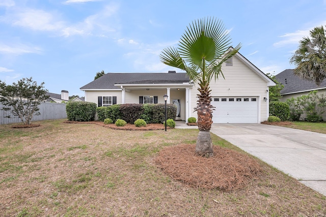 ranch-style house featuring concrete driveway and an attached garage