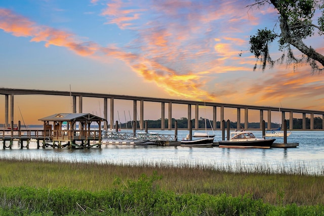 dock area featuring a water view