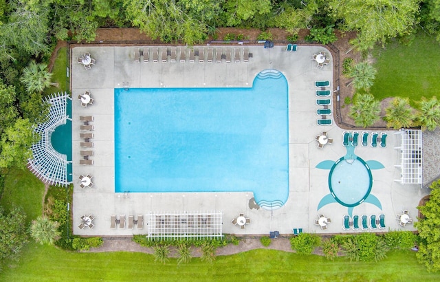 aerial view of a pool