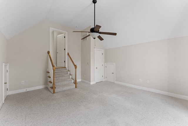 bonus room featuring stairway, baseboards, lofted ceiling, and carpet floors