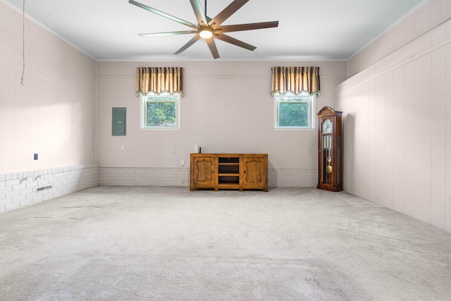 101 Parkside Dr, Goose Creek, SC 29445 - spare room with ceiling fan, electric panel, carpet floors, and crown molding