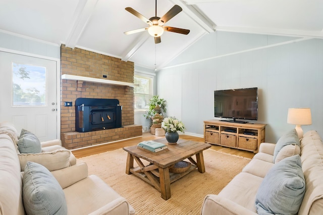 101 Parkside Dr, Goose Creek, SC 29445 - living room with wood finished floors, a ceiling fan, and a brick fireplace