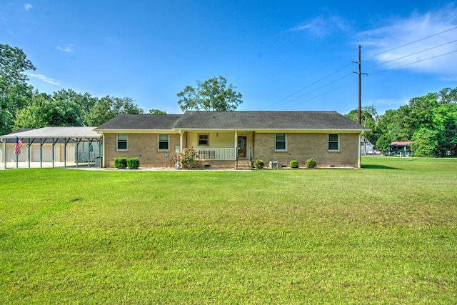 101 Parkside Dr, Goose Creek, SC 29445 - ranch-style house with covered porch, a front lawn, brick siding, and a detached carport