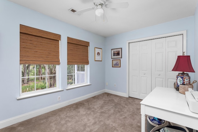 1604 Macoma Dr, Mount Pleasant, SC 29466 - office area with carpet floors, ceiling fan, and baseboards