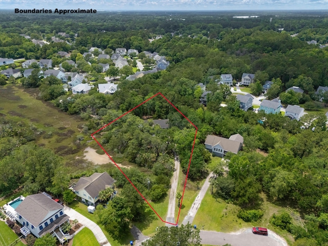 1604 Macoma Dr, Mount Pleasant, SC 29466 - aerial view of residential area featuring a forest and property boundaries highlighted