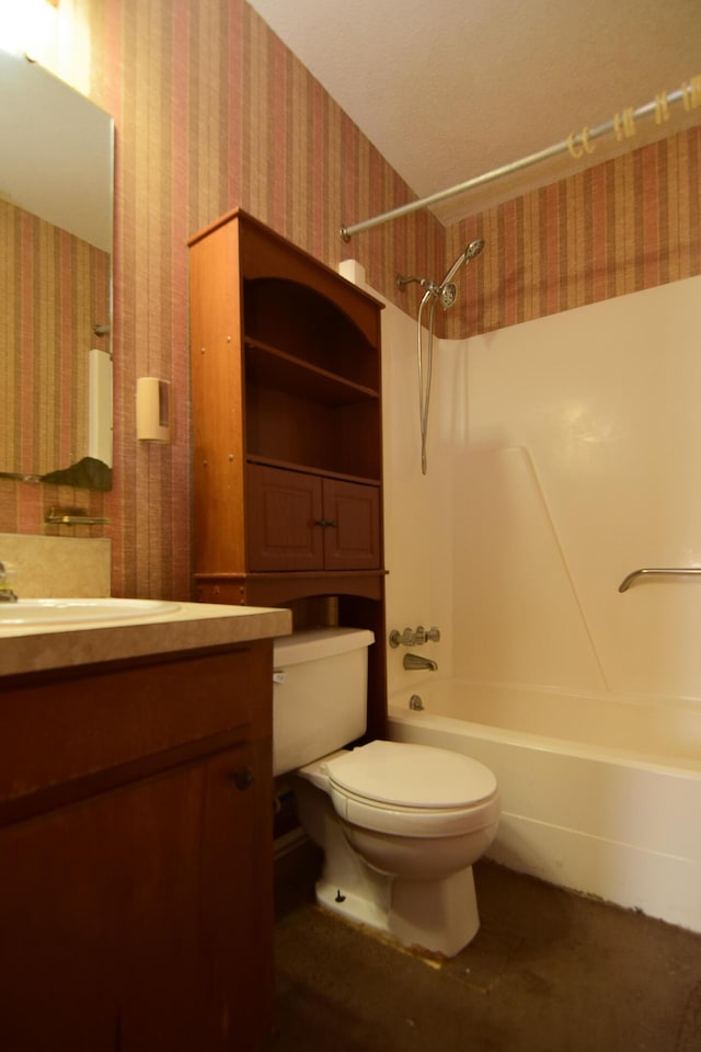 full bathroom with vanity, toilet, and bathing tub / shower combination