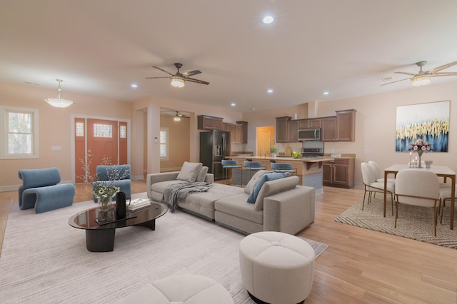 living room with light wood-type flooring