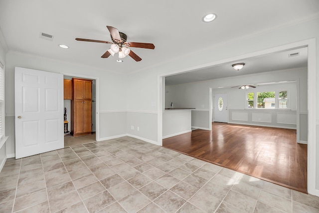 1239 Old Orchard Rd, Charleston, SC 29412 - unfurnished room with crown molding, visible vents, a ceiling fan, and recessed lighting