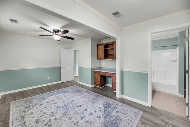 1239 Old Orchard Rd, Charleston, SC 29412 - interior space with visible vents, built in study area, a ceiling fan, and wood finished floors