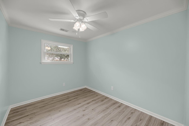1239 Old Orchard Rd, Charleston, SC 29412 - unfurnished room featuring baseboards, ornamental molding, light wood-style floors, visible vents, and ceiling fan