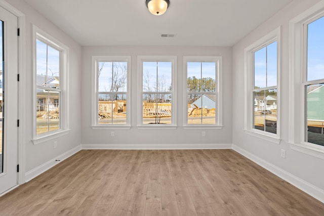 unfurnished sunroom featuring visible vents