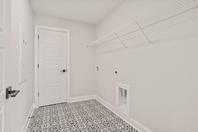 laundry room with laundry area, hookup for a washing machine, baseboards, and hookup for an electric dryer