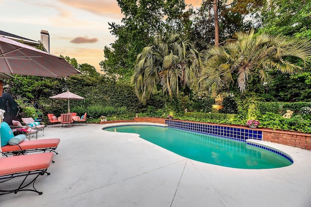 8662 W Fairway Woods Dr, North Charleston, SC 29420 - pool at dusk with a patio
