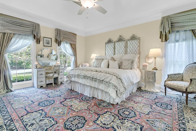 8662 W Fairway Woods Dr, North Charleston, SC 29420 - carpeted bedroom featuring ornamental molding, ceiling fan, and baseboards