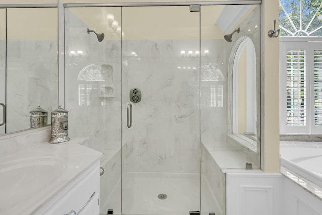 8662 W Fairway Woods Dr, North Charleston, SC 29420 - full bathroom with a marble finish shower, vanity, and a bathtub