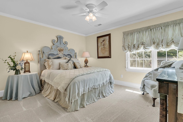 8662 W Fairway Woods Dr, North Charleston, SC 29420 - carpeted bedroom with ornamental molding, baseboards, and ceiling fan