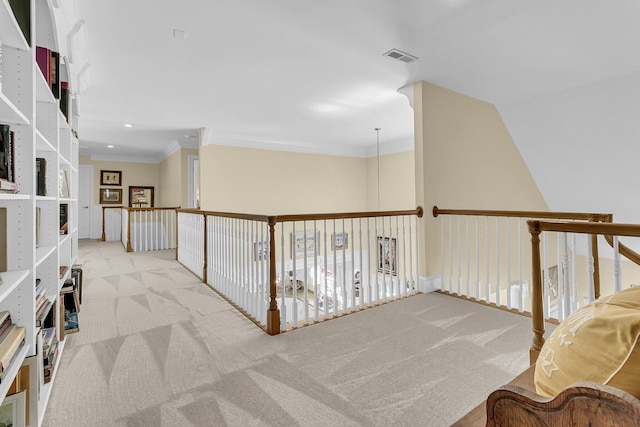 8662 W Fairway Woods Dr, North Charleston, SC 29420 - corridor with carpet floors, ornamental molding, and recessed lighting