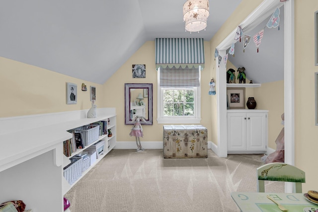 8662 W Fairway Woods Dr, North Charleston, SC 29420 - living area featuring vaulted ceiling, light colored carpet, and baseboards