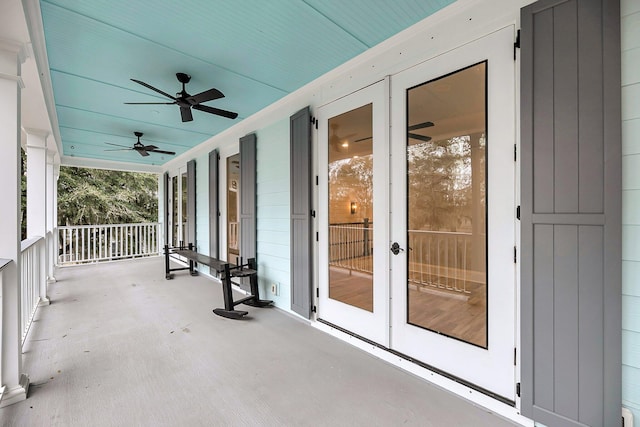 view of patio / terrace featuring covered porch and a ceiling fan