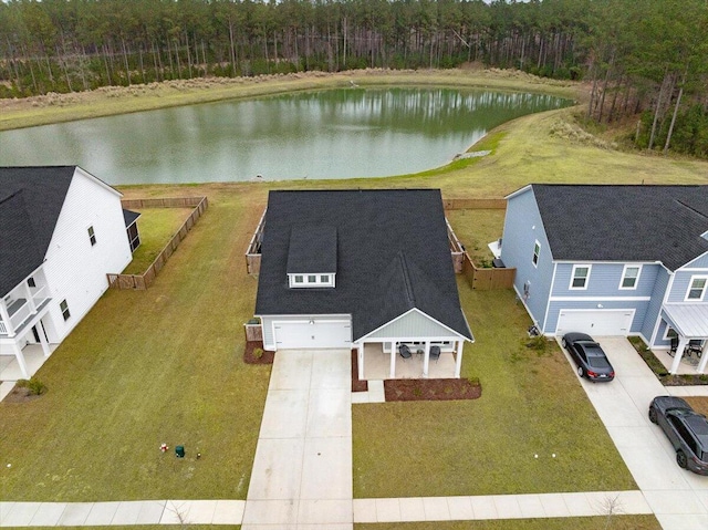 aerial view with a water view