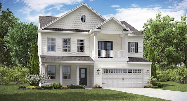 craftsman house featuring a garage and a front lawn