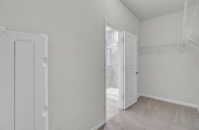 spacious closet with light colored carpet