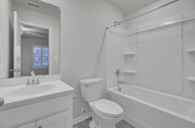 full bathroom featuring vanity, toilet, and tub / shower combination