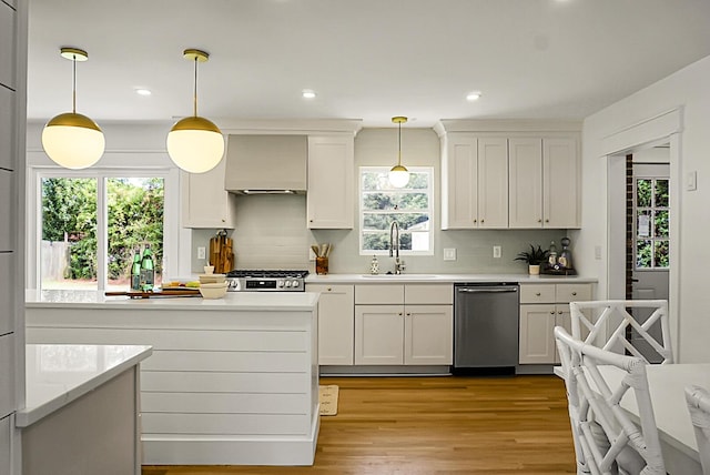 2456 Lantern St, Charleston, SC 29414 - kitchen featuring dishwasher, premium range hood, healthy amount of natural light, light countertops, and recessed lighting