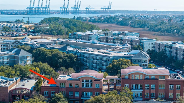 bird's eye view featuring a water view