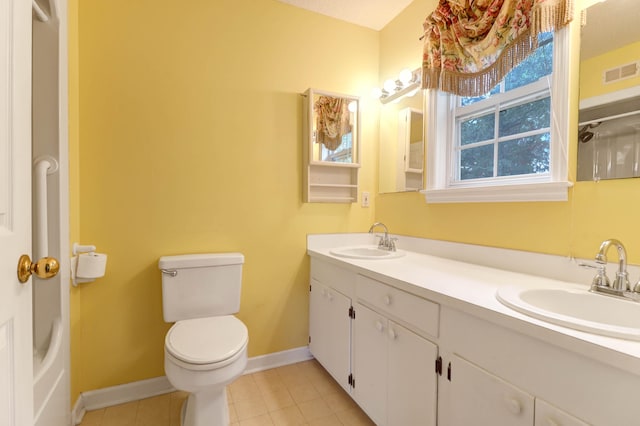 bathroom with tile patterned flooring, toilet, and vanity