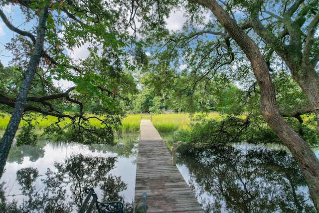 view of dock with a water view