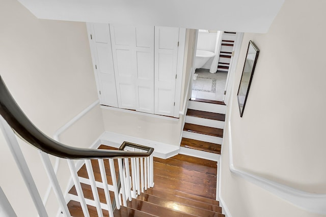 staircase with wood-type flooring