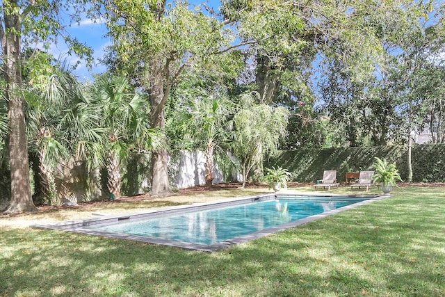 view of swimming pool with a lawn