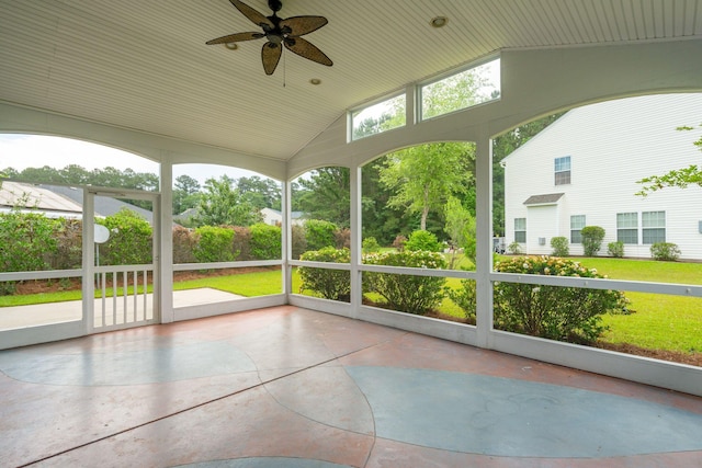 489 Dolphin Dr, Summerville, SC 29485 - unfurnished sunroom featuring a ceiling fan and lofted ceiling