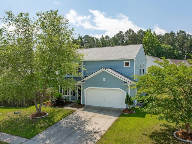489 Dolphin Dr, Summerville, SC 29485 - view of front of house featuring a garage, a front lawn, concrete driveway, and roof with shingles