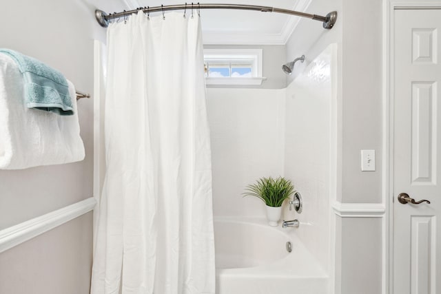 489 Dolphin Dr, Summerville, SC 29485 - bathroom featuring shower / bath combo and ornamental molding