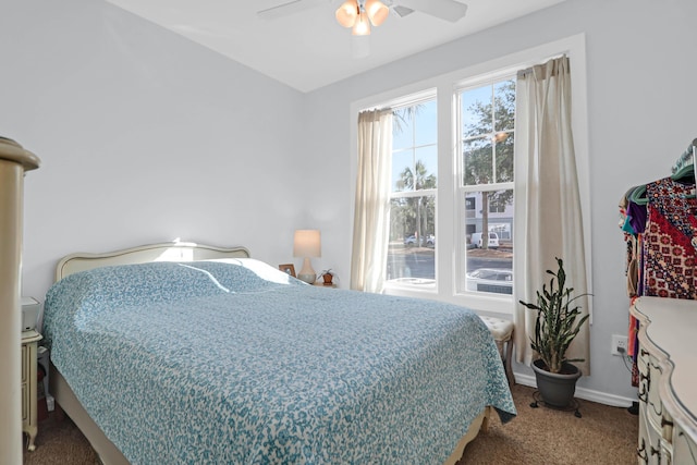 bedroom featuring carpet flooring and ceiling fan