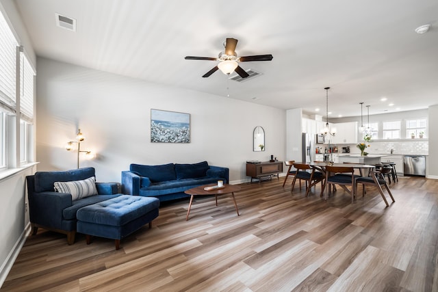 582 Mclernon Trce, Johns Island, SC 29455 - living area featuring light wood finished floors, recessed lighting, a ceiling fan, and baseboards