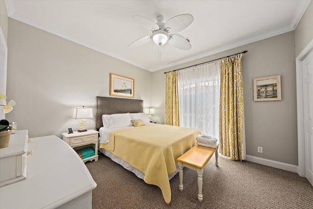 1604 Jungle Rd, Edisto Island, SC 29438 - bedroom featuring carpet floors, crown molding, and ceiling fan