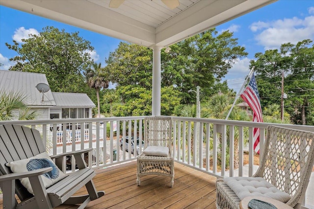 1604 Jungle Rd, Edisto Island, SC 29438 - wooden deck with ceiling fan