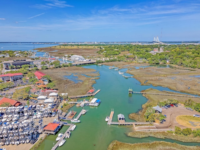 aerial view of a nearby body of water