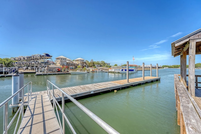 dock area with a water view