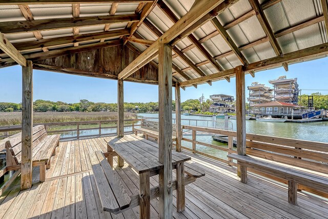 dock area featuring a water view