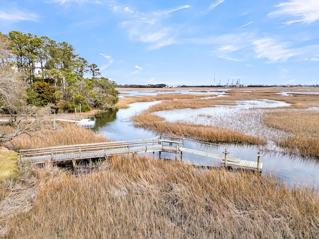 dock area featuring a water view