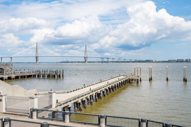 dock area featuring a water view