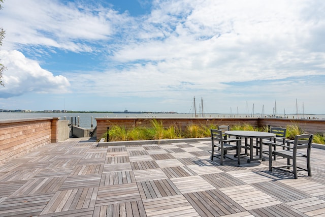 view of patio / terrace featuring a water view