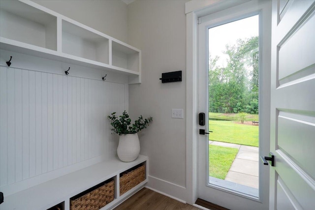 2408 Bent Oak Rd, Mount Pleasant, SC 29466 - mudroom featuring dark wood-style floors and baseboards