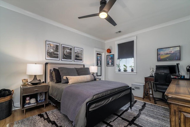 2408 Bent Oak Rd, Mount Pleasant, SC 29466 - bedroom with ornamental molding, wood finished floors, a desk, and ceiling fan