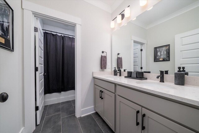 2408 Bent Oak Rd, Mount Pleasant, SC 29466 - bathroom featuring double vanity, tile patterned floors, and ornamental molding