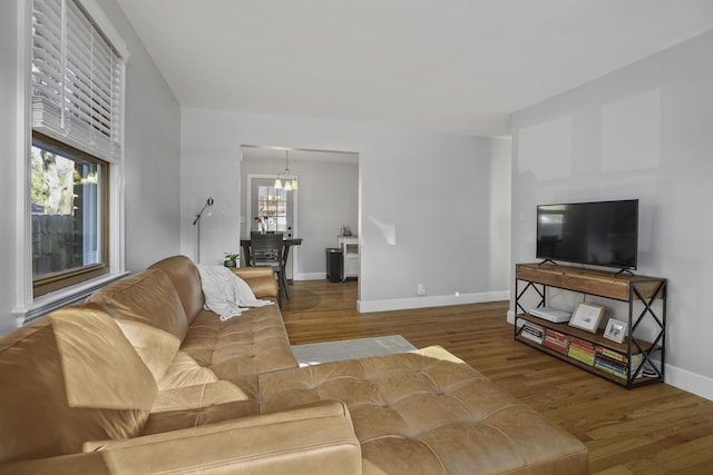 living room with hardwood / wood-style floors